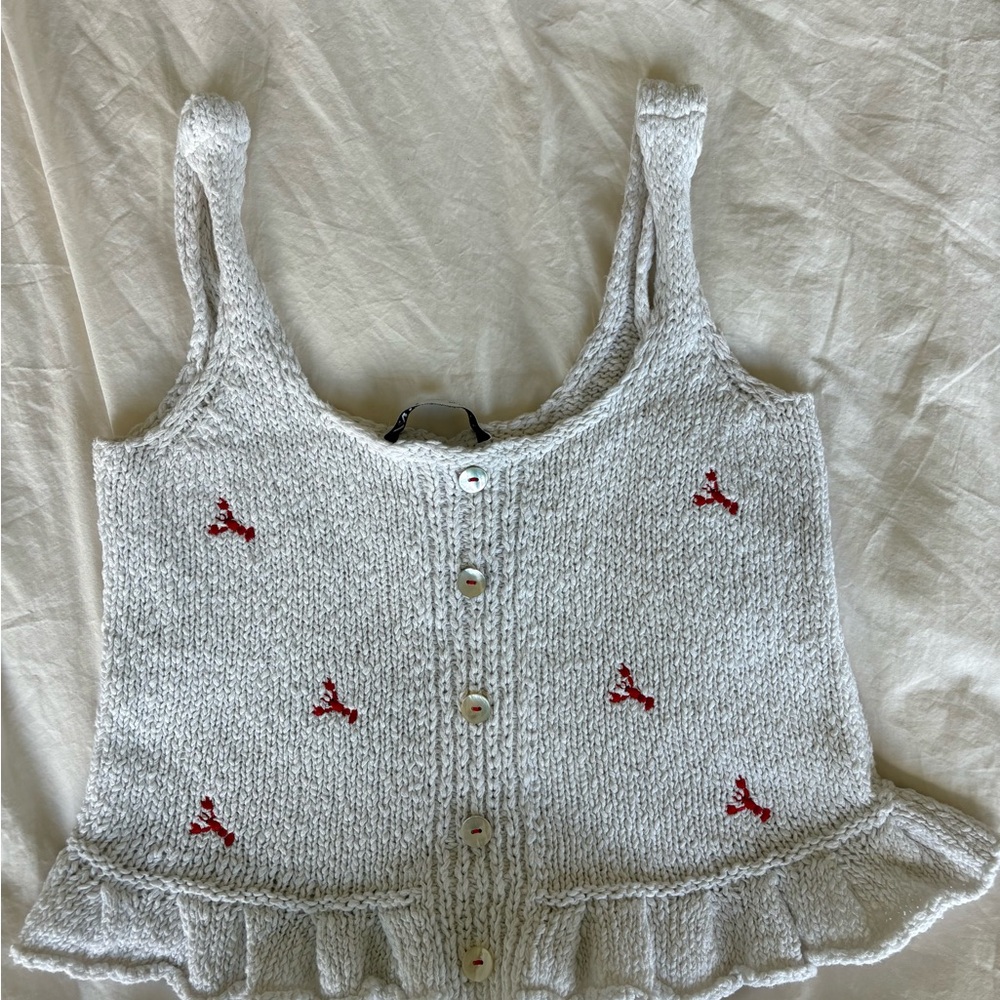 Knit Tank Top with Red Accents